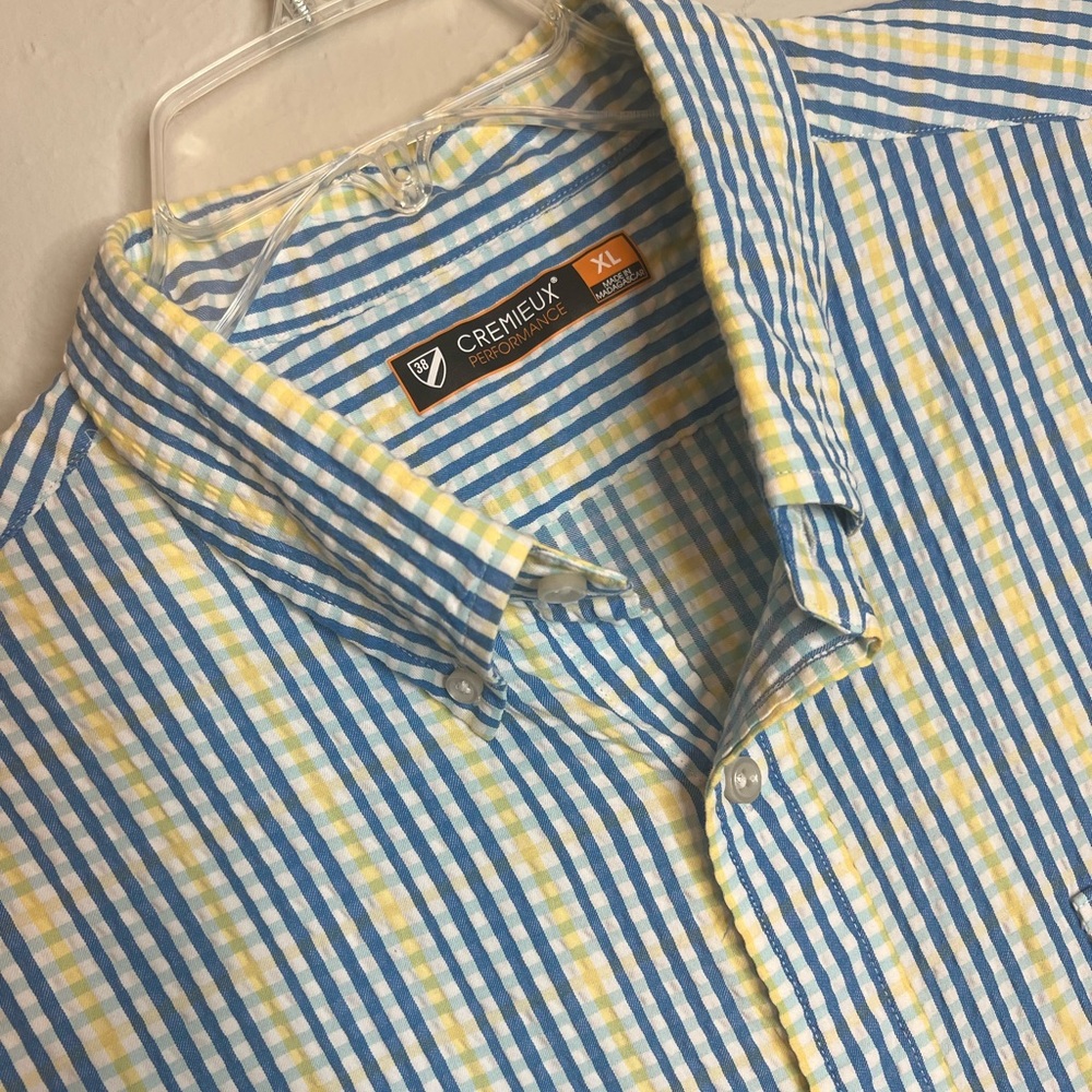 Cremieux Men's XL Performance Seersucker Short Sleeve Striped Multicolor Shirt